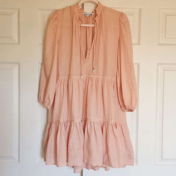 Veronica Beard Hawken Tiered‎ Linen Minidress Size 8 Pink Babydoll - Picture 4 of 13